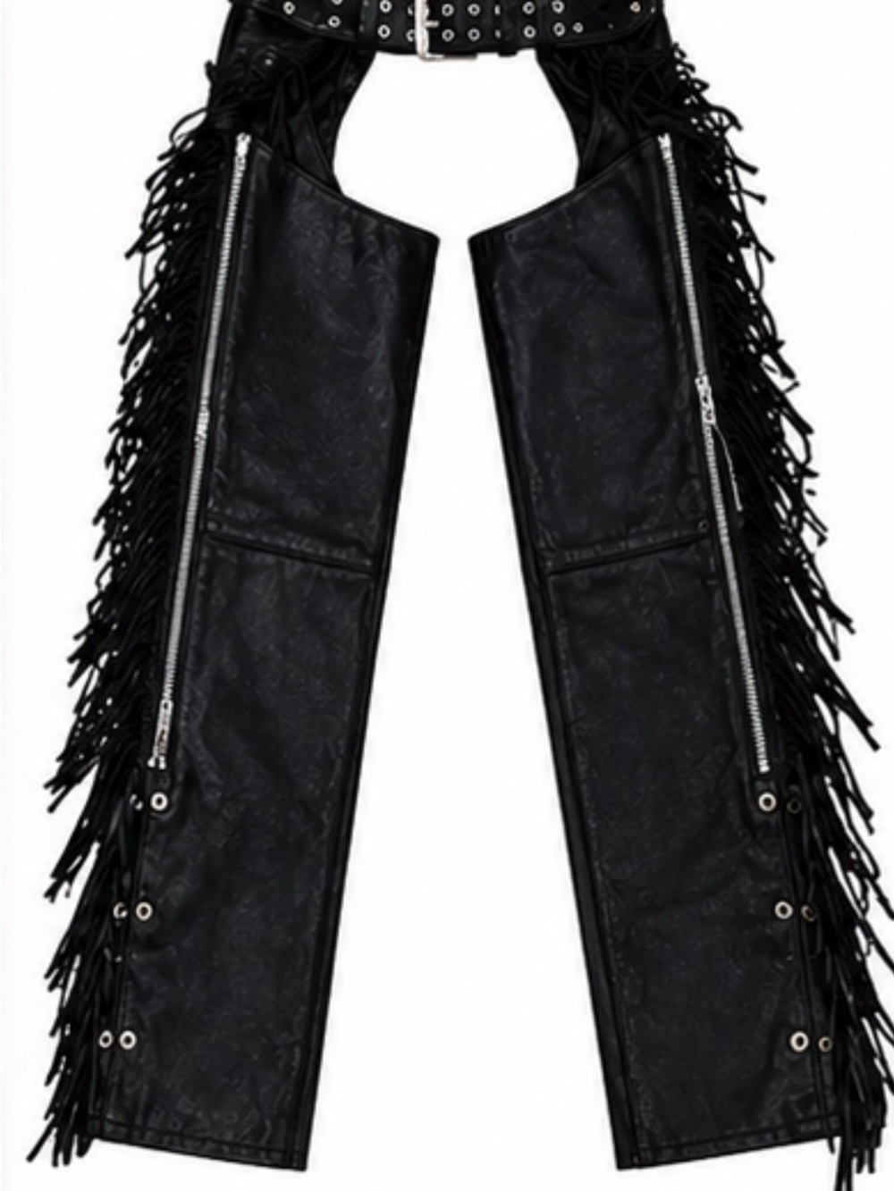 Real Leather Fringe Chaps Black -Large